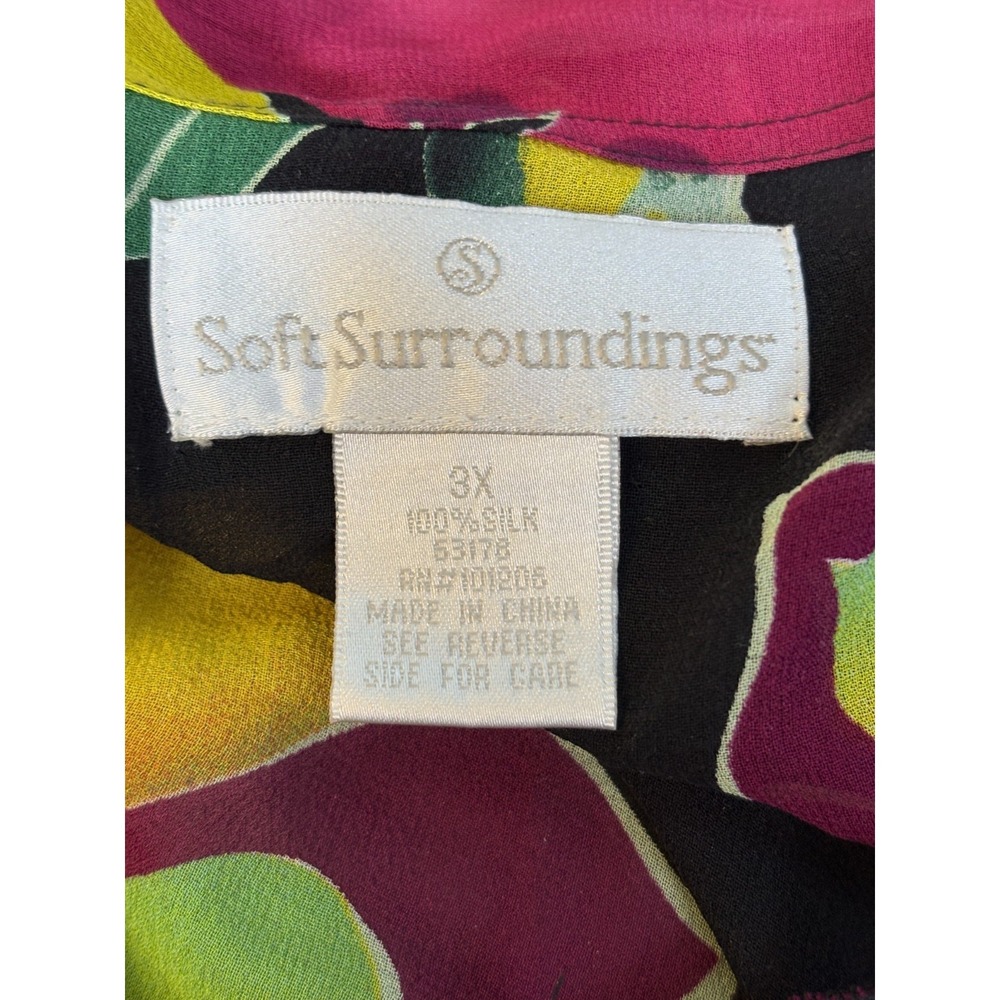 Soft Surroundings 3X Black Semi Sheer Tropical 3/4 Sleeve 100% Silk Blouse - Picture 13 of 15